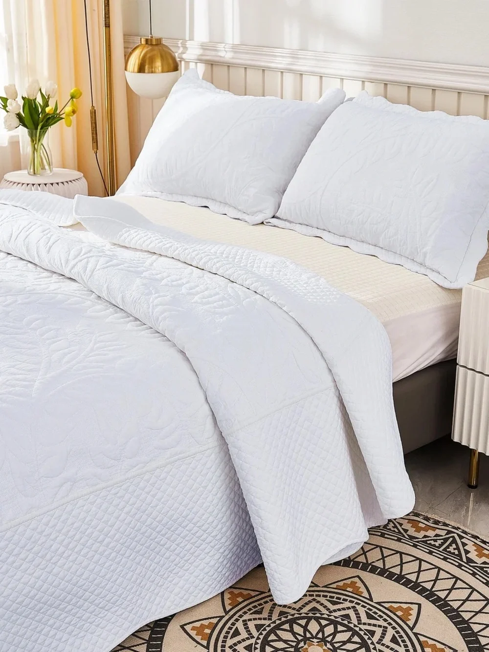 3 PIECE 100% COTTON QUILT SET, OVERSIZED QUILTED BEDSPREAD
